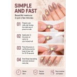 Grey‑Nude Medium‑Long Almond Press‑On Nails, Luxury Yellow Square Rhinestone Pearl Metal Decor Elegant False Nails
